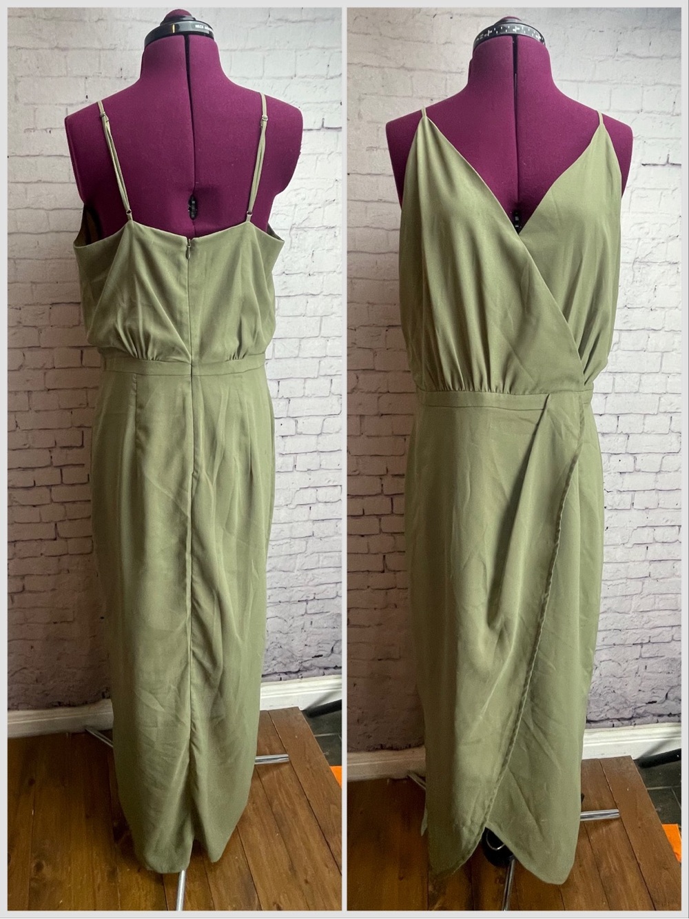 Cooper St khaki green wrap-style maxi dress size 10